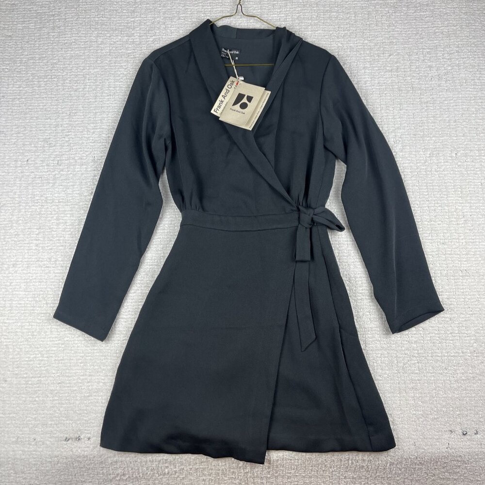 NWT Frank and Oak THE WRAP BELTED MINI DRESS Black and in size XS (Read)